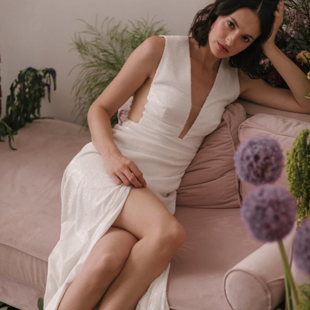 SAU LEE Genevie Sequin Gown (Bridal, White, Dance)